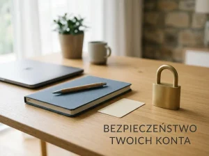 Zamknięty notatnik, neutralny dokument i symbol ochrony prywatności na biurku